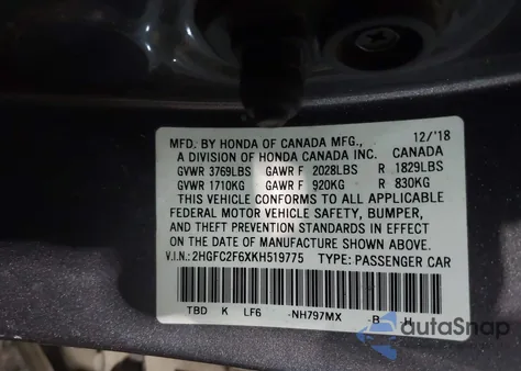 2019 Honda Civic Lx from USA, damaged, VIN 2HGFC2F6XKH519775